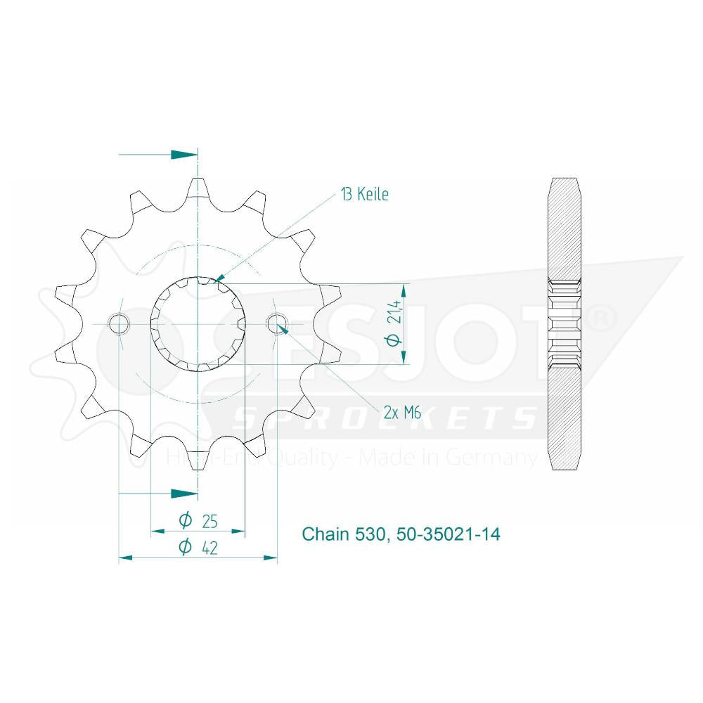 Pignon 14 Dents - Pas 530 - Similaire JTF513