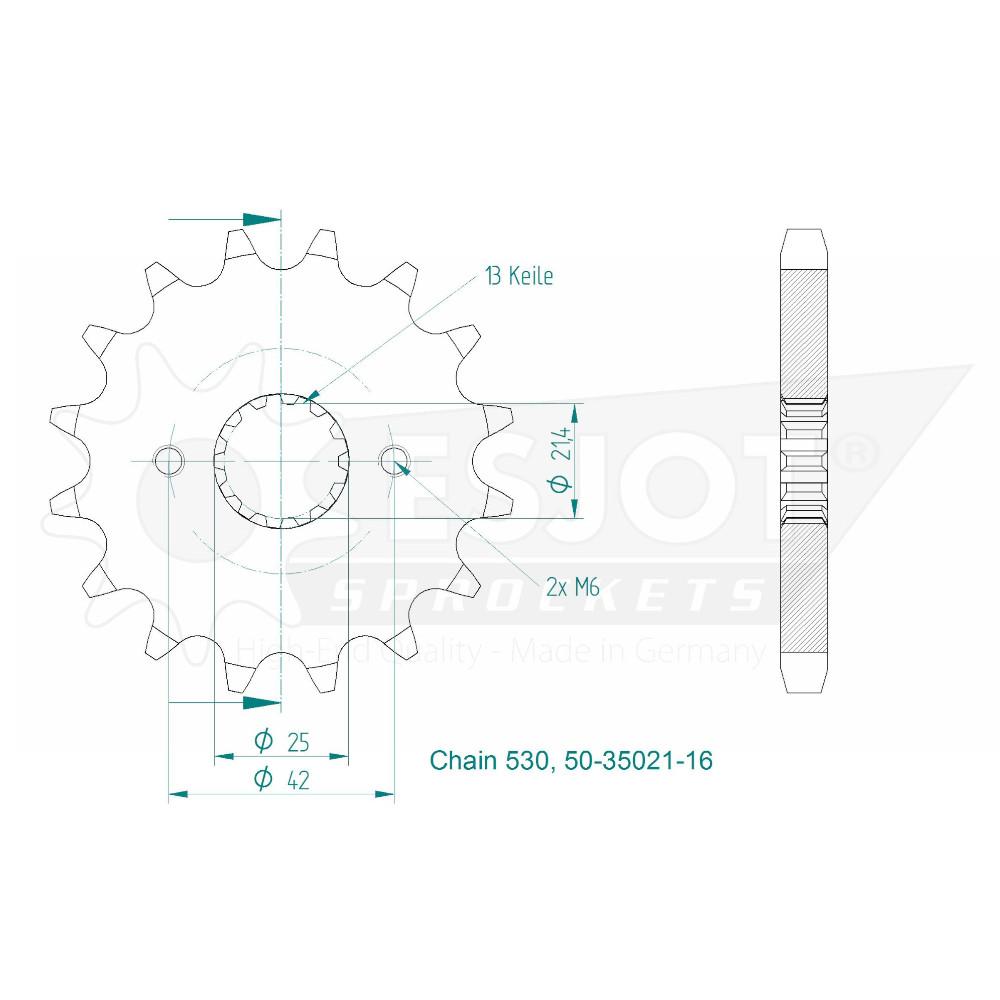 Pignon 16 Dents - Pas 530 - Similaire JTF513
