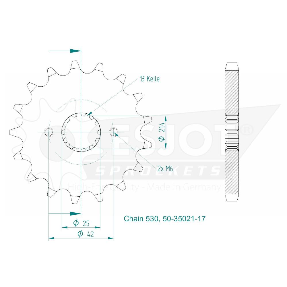 Pignon 17 Dents - Pas 530 - Similaire JTF513