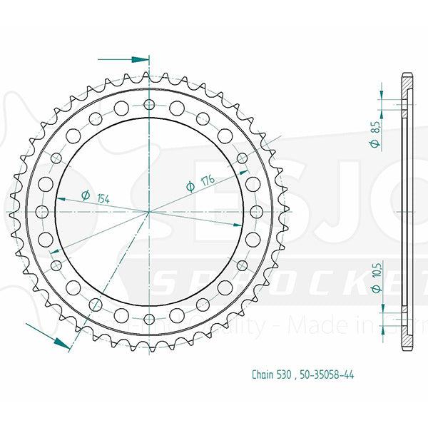 Couronne Acier 44 Dents - Pas 530 - Similaire JTR1340