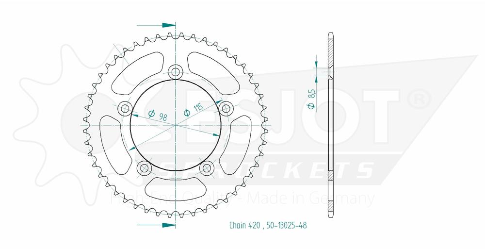 Couronne Alu. Orange 48 Dents - Pas 420 - Similaire JTR894