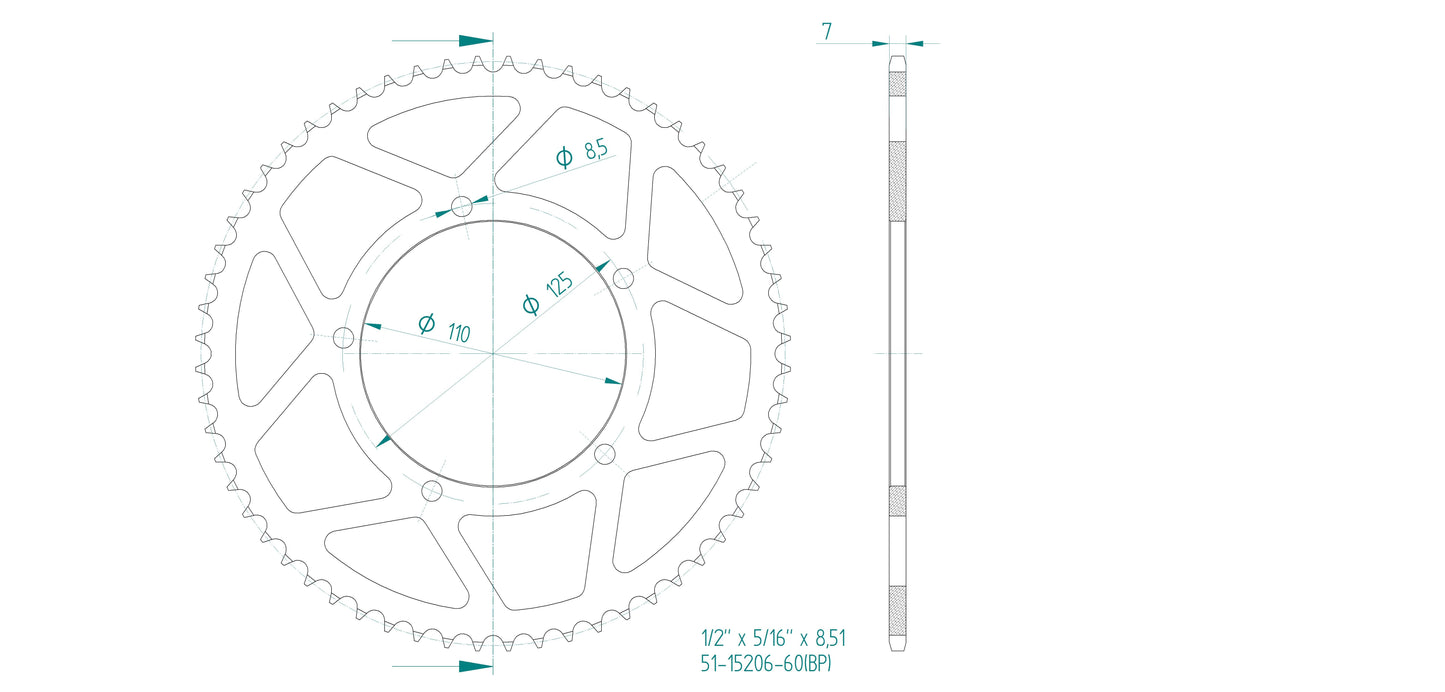 Couronne Alu. 55 Dents - Pas 428