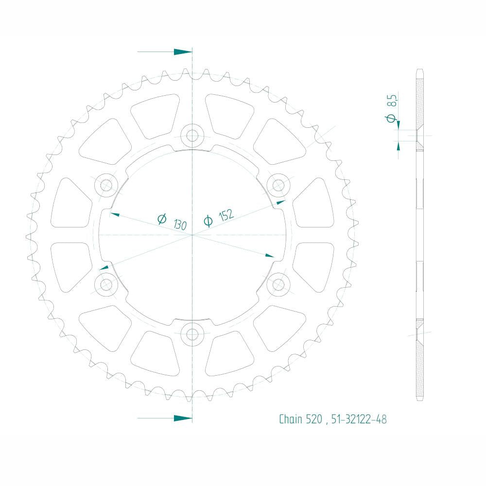 Couronne Alu. 48 Dents - Pas 520 - Similaire JTR706