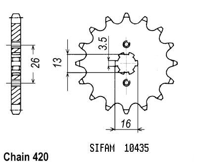 Pignon 13 Dents - Pas 420 - Similaire JTF563