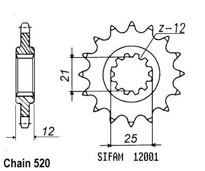 Pignon 12 Dents - Pas 520 - Similaire JTF823