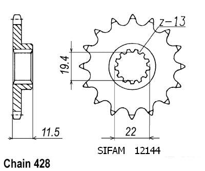 Pignon 14 Dents - Pas 428 - Similaire JTF409
