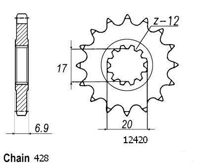 Pignon 12 Dents - Pas 428 - Similaire JTF4025