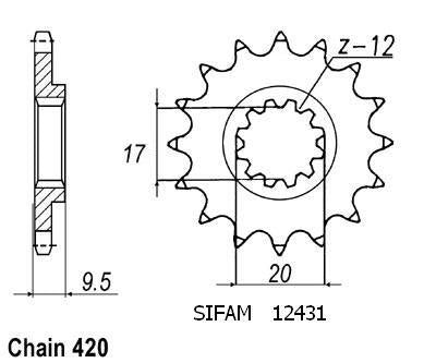 Pignon 12 Dents - Pas 420 - Similaire JTF2431