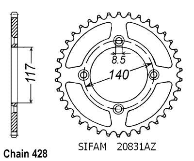 Couronne Alu. 58 Dents - Pas 428 - Similaire JTA831