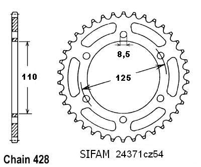 Couronne Acier 52 Dents - Pas 428 - Similaire JTR4371