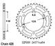 Couronne Acier 52 Dents - Pas 428 - Similaire JTR4371