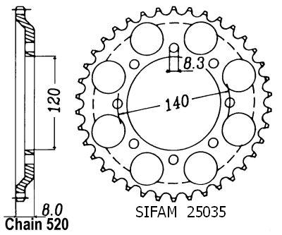 Couronne Acier 43 Dents - Pas 520 - Similaire JTR477