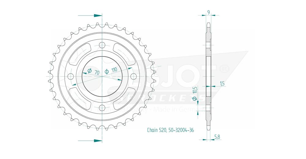 Couronne Acier 36 Dents - Pas 520