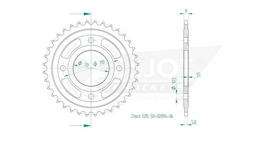 Couronne Acier 36 Dents - Pas 520