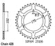 Couronne Acier 52 Dents - Pas 428 - Similaire JTR839