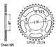 Couronne Acier 46 Dents - Pas 525 - Similaire JTR807