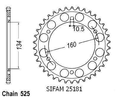Couronne Acier 43 Dents - Pas 525 - Similaire JTR1307