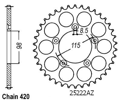 Couronne Alu. 50 Dents - Pas 420 - Similaire JTA894