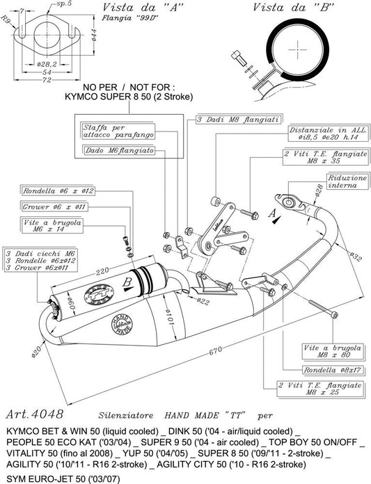 "Ligne Complète  HAND MADE TT AGILITY 50 2 RT 16"" en 2 Temps - Homologué"