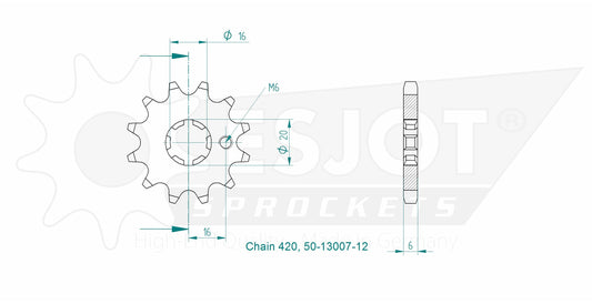 Pignon 12 Dents - Pas 420 - Similaire JTF546