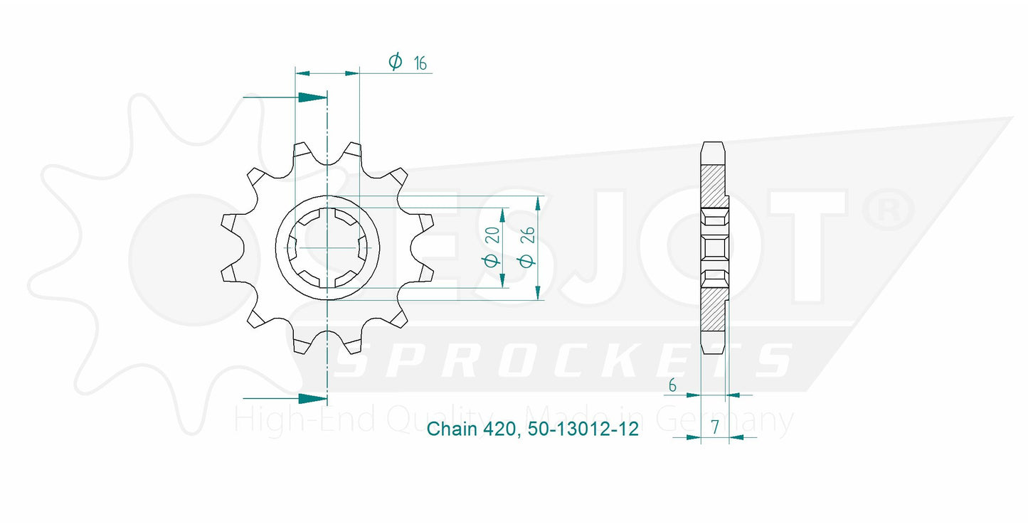 Pignon 12 Dents - Pas 420 - Similaire JTF413