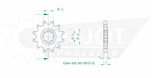 Pignon 12 Dents - Pas 420 - Similaire JTF413