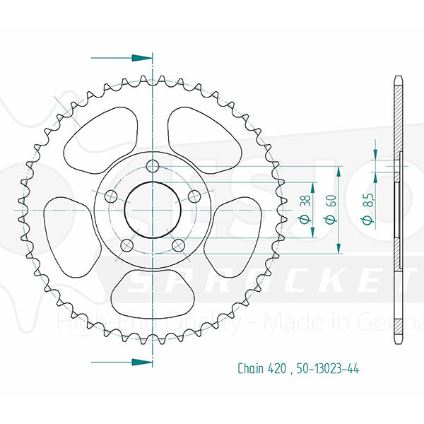 Couronne Acier 44 Dents - Pas 420