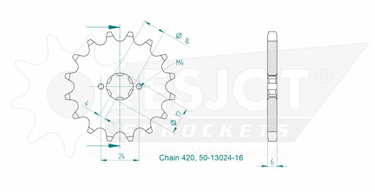 Pignon 16 Dents - Pas 420 - Similaire JTF1128
