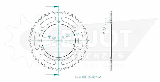Couronne Acier 46 Dents - Pas 420 - Similaire JTR1133