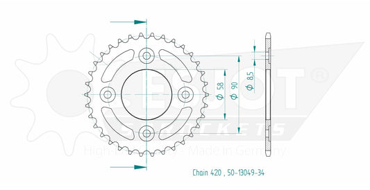Couronne Acier 34 Dents - Pas 420 - Similaire JTR212