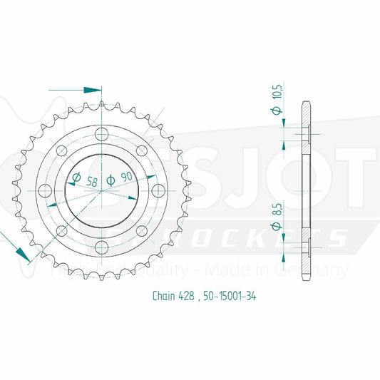 Couronne Acier 34 Dents - Pas 428 - Similaire JTR269