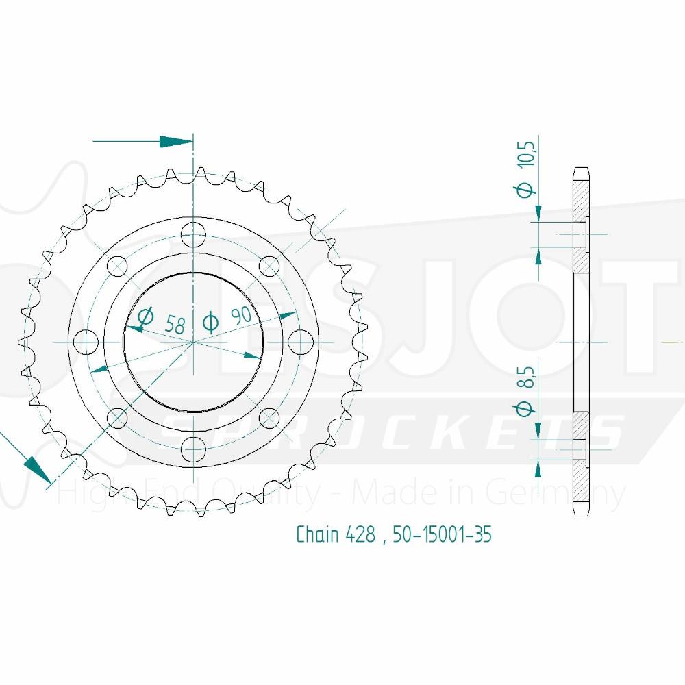 Couronne Acier 35 Dents - Pas 428 - Similaire JTR269