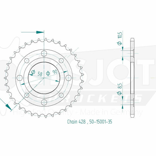 Couronne Acier 35 Dents - Pas 428 - Similaire JTR269