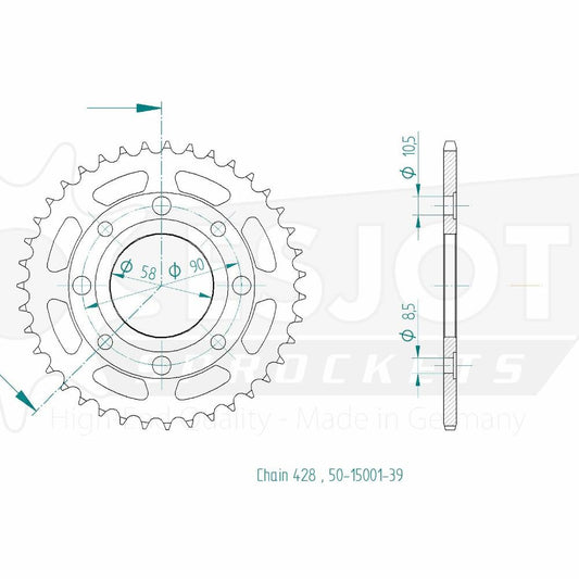 Couronne Acier 39 Dents - Pas 428 - Similaire JTR269