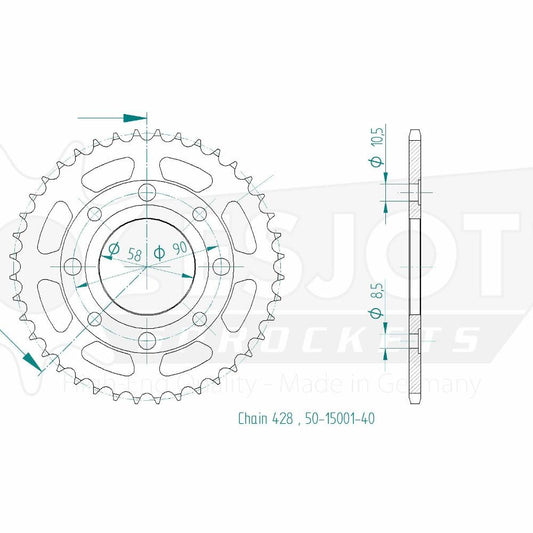 Couronne Acier 40 Dents - Pas 428 - Similaire JTR269