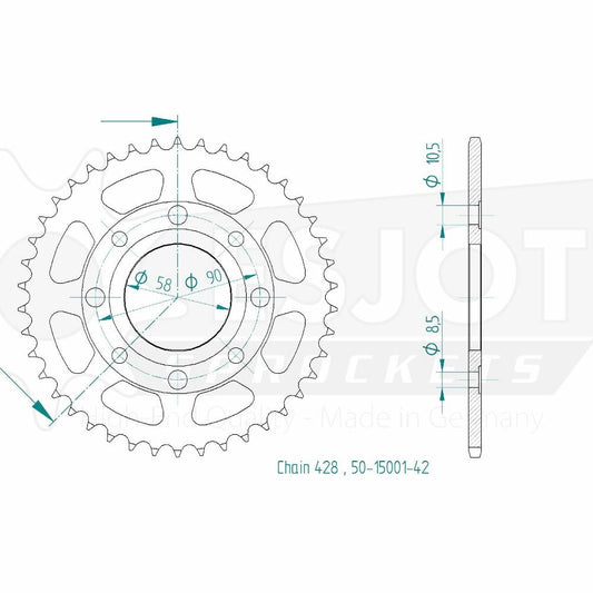 Couronne Acier 42 Dents - Pas 428 - Similaire JTR269