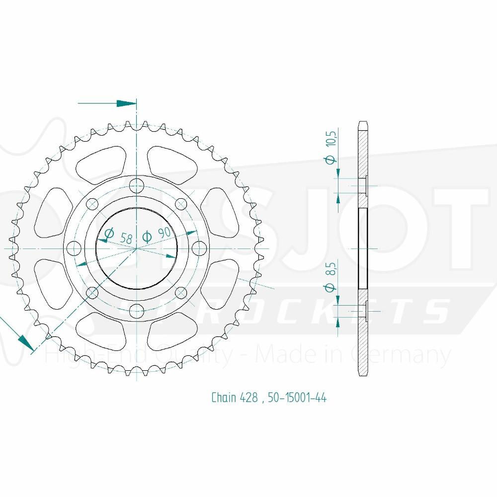 Couronne Acier 44 Dents - Pas 428 - Similaire JTR269