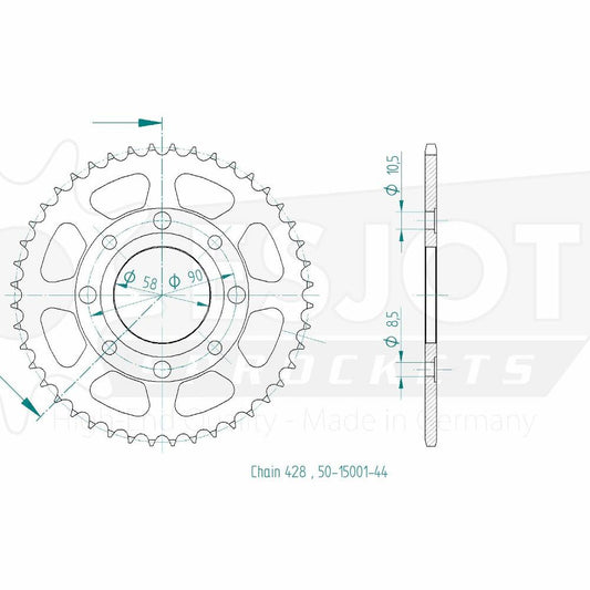Couronne Acier 44 Dents - Pas 428 - Similaire JTR269
