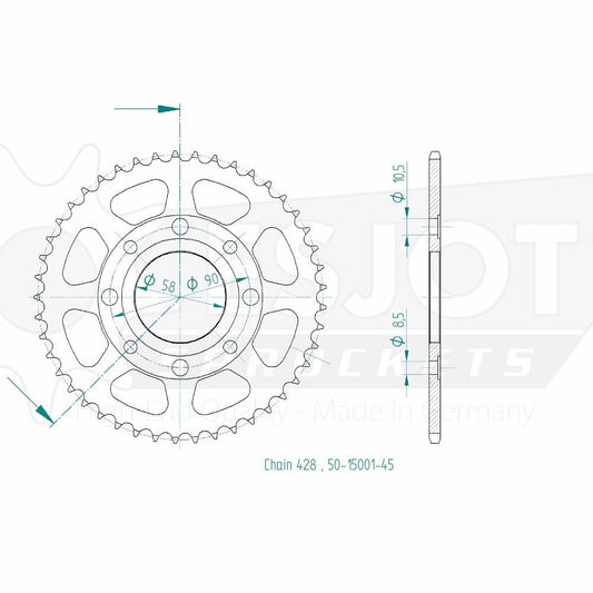 Couronne Acier 45 Dents - Pas 428 - Similaire JTR269