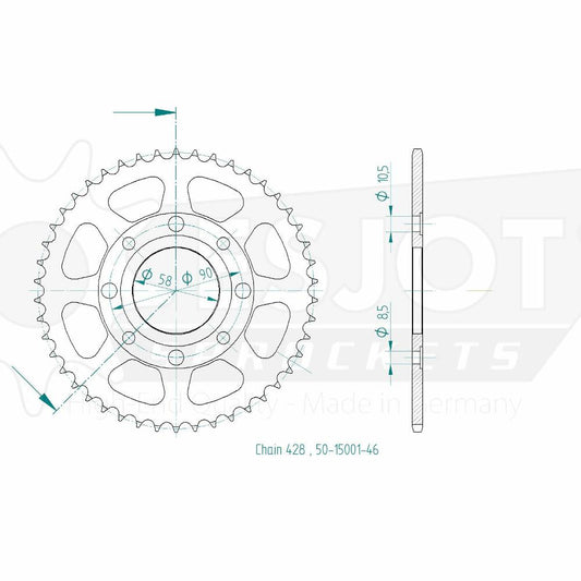 Couronne Acier 46 Dents - Pas 428 - Similaire JTR269