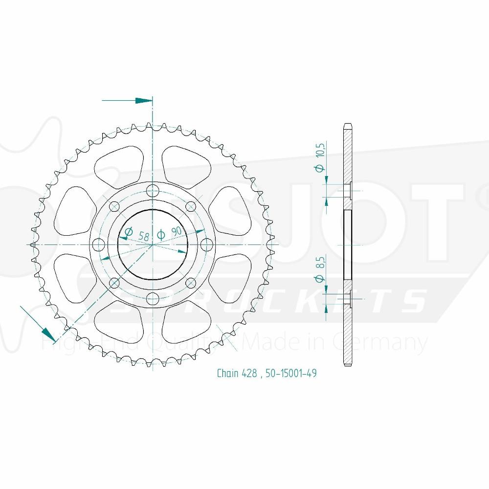 Couronne Acier 49 Dents - Pas 428 - Similaire JTR269
