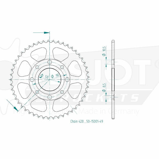 Couronne Acier 49 Dents - Pas 428 - Similaire JTR269