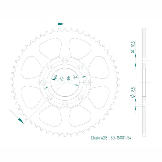 Couronne Acier 54 Dents - Pas 428 - Similaire JTR269