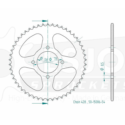 Couronne Acier 54 Dents - Pas 428 - Similaire JTR810