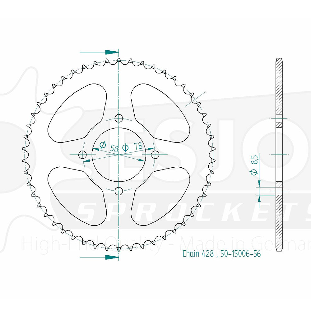 Couronne Acier 56 Dents - Pas 428 - Similaire JTR810