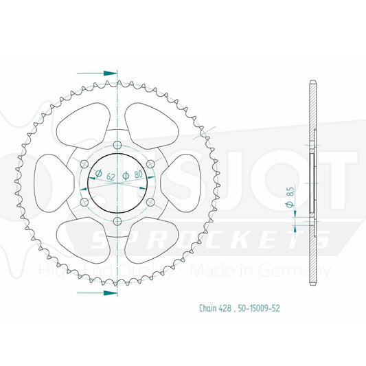 Couronne Acier 52 Dents - Pas 428 - Similaire JTR842