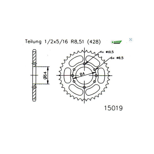 Couronne Acier 44 Dents - Pas 428 - Similaire JTR1796