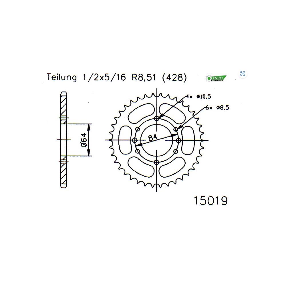 Couronne Acier 47 Dents - Pas 428 - Similaire JTR1796