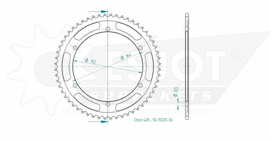 Couronne Acier 56 Dents - Pas 428 - Similaire JTR1839