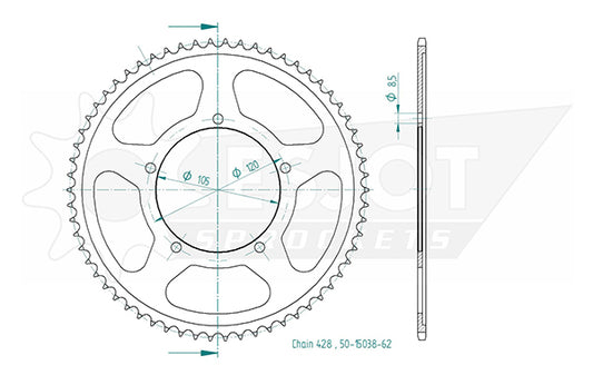 Couronne Acier 62 Dents - Pas 428 - Similaire JTR5213